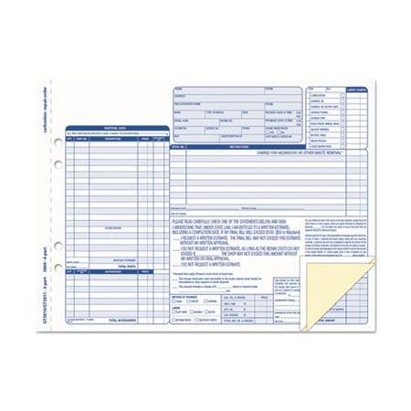 Tops Products TOPS, Auto Repair Four-Part Order Form, 8 1/2 X 11, Four-Part Carbonless, 50 Forms 3869
